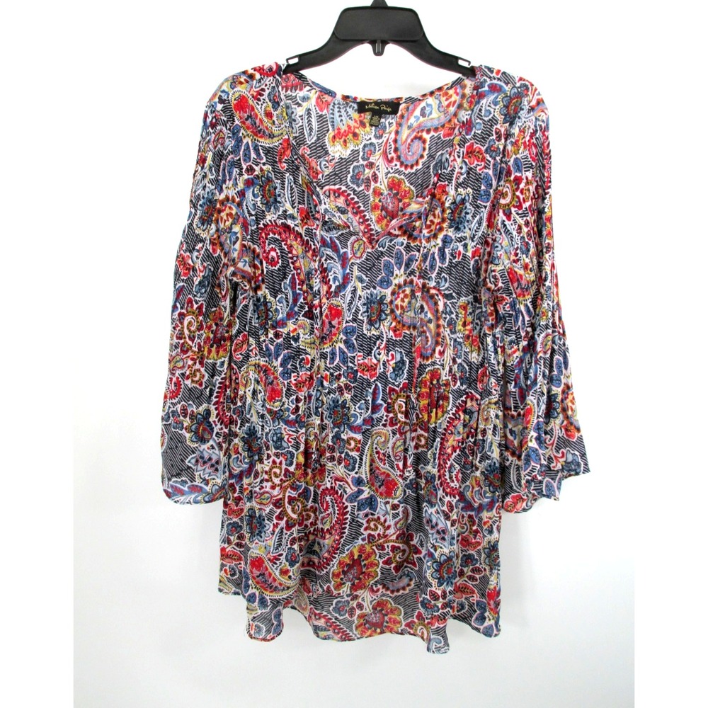MELISSA PAIGE Pullover Tunic Blouse Women Large Multicolor Paisley Crinkle Boho